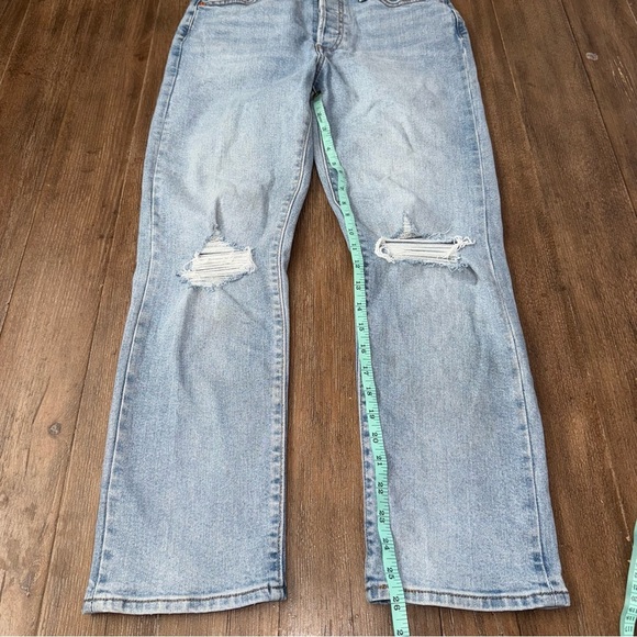 LEVI'S Wedgie Straight Leg High Rise Distressed Torn Blue Jeans Ankle - Picture 12 of 13